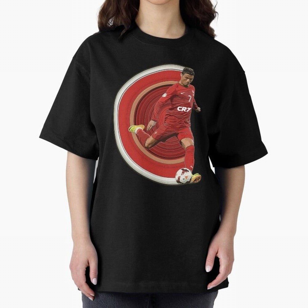 Cristiano Ronaldo Circular Pixel Art Oversized T-Shirt Turn Football Passion into FIFA World Cup 2026 Spirit, Highlighting Portugal, Spain and Germany, Neymar, Haaland and Cristiano Ronaldo, Fan Favorite Moments, National Team Passion, Big Match