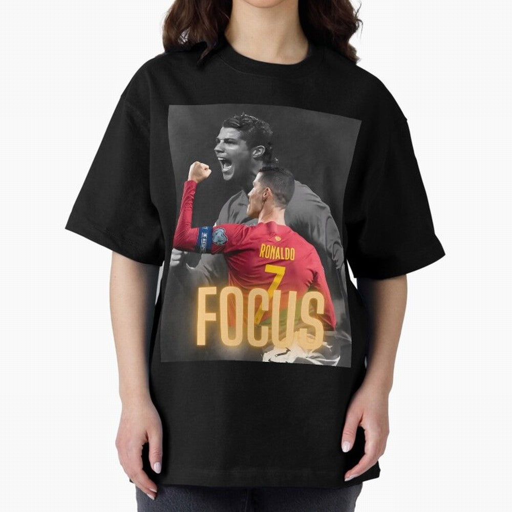 Focus With CR7 Oversized T-Shirt Make Your Look Match FIFA World Cup 2026 Spirit, with England, France and Netherlands, Mbappe, Vintage Soccer Flavor, Modern Football Stars, National Flags and Final Night Emotion; Made for Collectors Who Enjoy