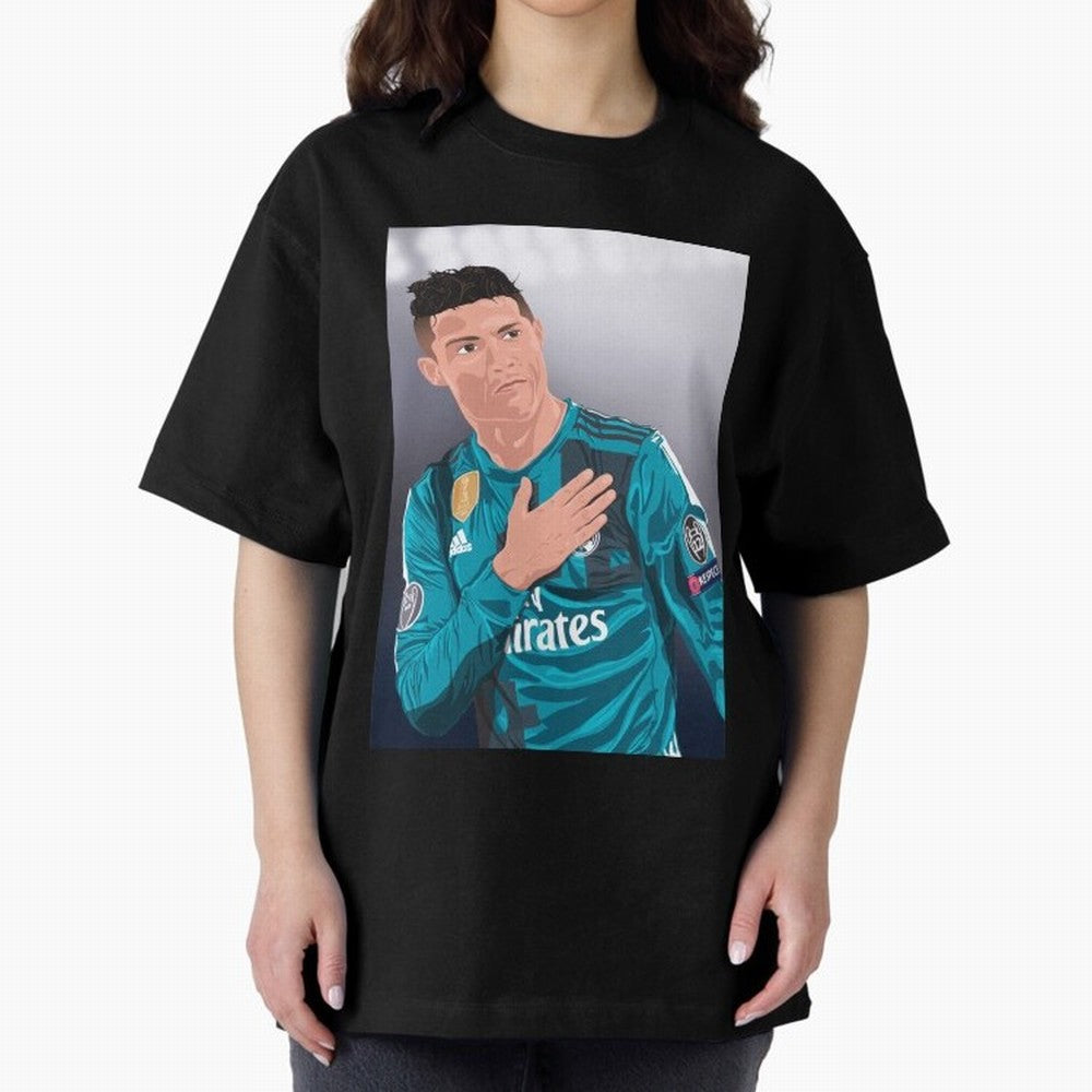 Cristiano Ronaldo Oversized T-Shirt Join Supporters Worldwide for FIFA World Cup 2026 Group Stage Spirit, Celebrating Argentina and Brazil, Messi, CR7 and Mbappe, Retro Football Energy, Iconic Rivalries, Trophy Chase Drama and Stadium Atmosphere;