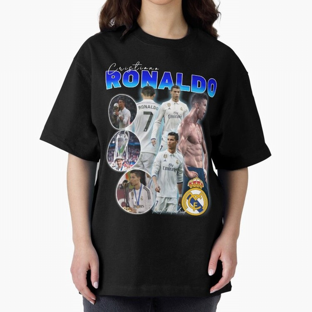 Cristiano Ronaldo Bootleg Oversized T-Shirt Experience the Global Stage of FIFA World Cup 2026 Spirit, Filled with Portugal, Spain and Germany, Neymar, Game Day Rituals, Football Legends, Country Pride and the Road to the Final; Great for Watch