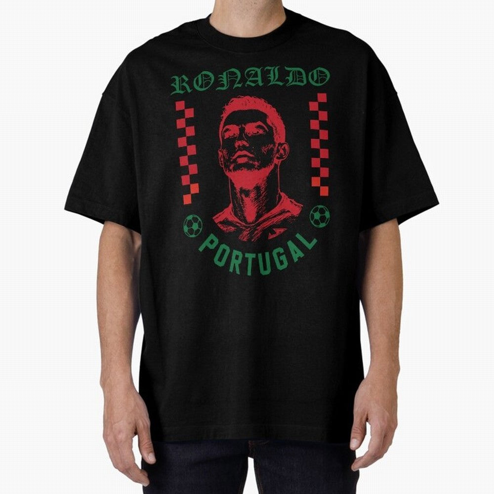 Cristiano Ronaldo Portugal Football Design World Cup Fan Art GOAT Soccer Oversized T-Shirt Elevate Global Football Passion for FIFA World Cup 2026, Featuring Cristiano Ronaldo, Haaland and CR7, Brazil, Portugal and Argentina, Supporter Pride,