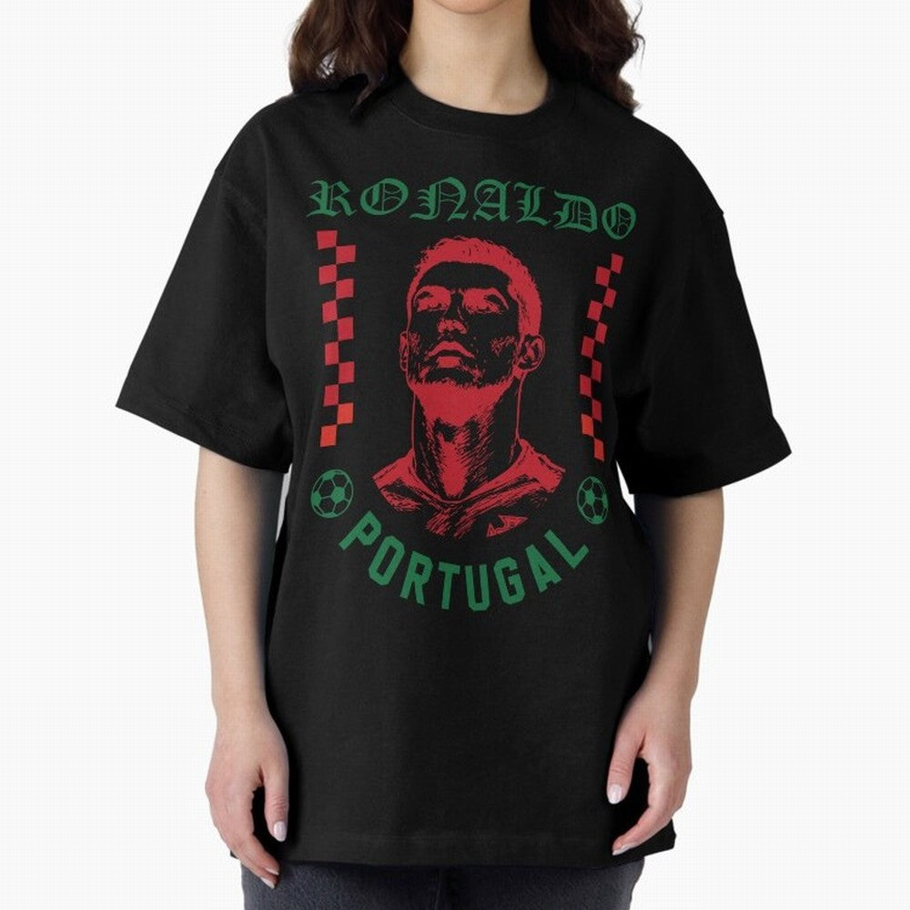 Cristiano Ronaldo Portugal Football Design World Cup Fan Art GOAT Soccer Oversized T-Shirt Elevate Global Football Passion for FIFA World Cup 2026, Featuring Cristiano Ronaldo, Haaland and CR7, Brazil, Portugal and Argentina, Supporter Pride,