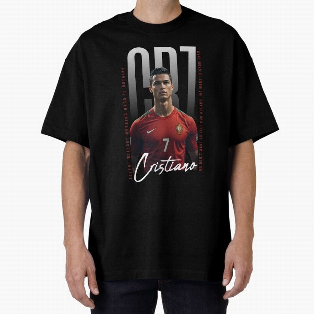 Cristiano Ronaldo Oversized T-Shirt Honor the Beautiful Game during Match Day Hype around FIFA World Cup 2026 USA Canada Mexico, Cristiano Ronaldo, Haaland and CR7, England and Germany, Football Festival Excitement, Trophy Ambitions, Country