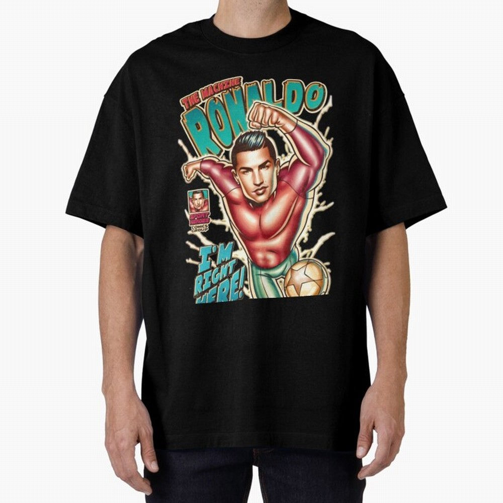 Cristiano Ronaldo The Machine Ronaldo Oversized T-Shirt Turn Up for Global Football Passion for FIFA World Cup 2026 USA Canada Mexico, Inspired by Messi and Cristiano Ronaldo, Brazil, Portugal and Argentina, Football Festival Excitement, Trophy