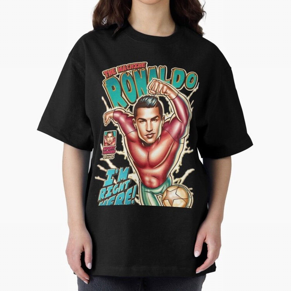 Cristiano Ronaldo The Machine Ronaldo Oversized T-Shirt Turn Up for Global Football Passion for FIFA World Cup 2026 USA Canada Mexico, Inspired by Messi and Cristiano Ronaldo, Brazil, Portugal and Argentina, Football Festival Excitement, Trophy