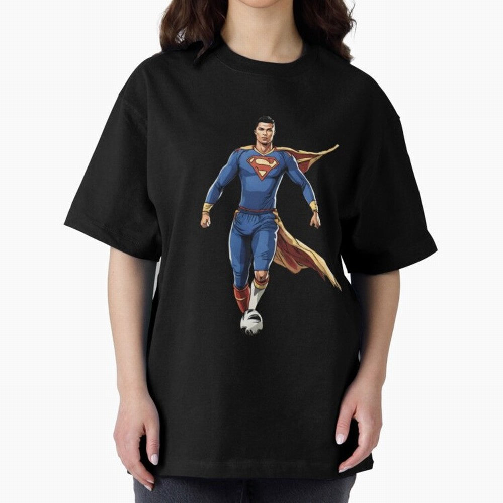 Ronaldo Superhero Oversized T-Shirt Celebrate Fan Culture around FIFA World Cup 2026 Spirit, Featuring Argentina, France and Brazil, Mbappe, Retro Football Energy, Iconic Rivalries, Trophy Chase Drama and Stadium Atmosphere; Ideal for Passionate