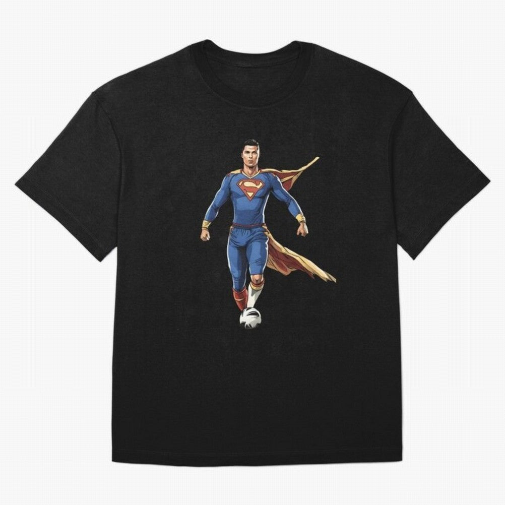 Ronaldo Superhero Oversized T-Shirt Celebrate Fan Culture around FIFA World Cup 2026 Spirit, Featuring Argentina, France and Brazil, Mbappe, Retro Football Energy, Iconic Rivalries, Trophy Chase Drama and Stadium Atmosphere; Ideal for Passionate