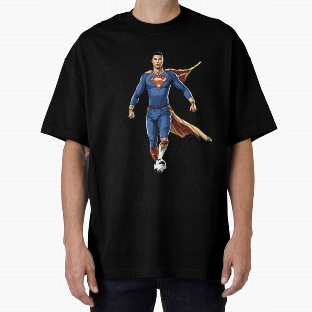 Ronaldo Superhero Oversized T-Shirt Celebrate Fan Culture around FIFA World Cup 2026 Spirit, Featuring Argentina, France and Brazil, Mbappe, Retro Football Energy, Iconic Rivalries, Trophy Chase Drama and Stadium Atmosphere; Ideal for Passionate