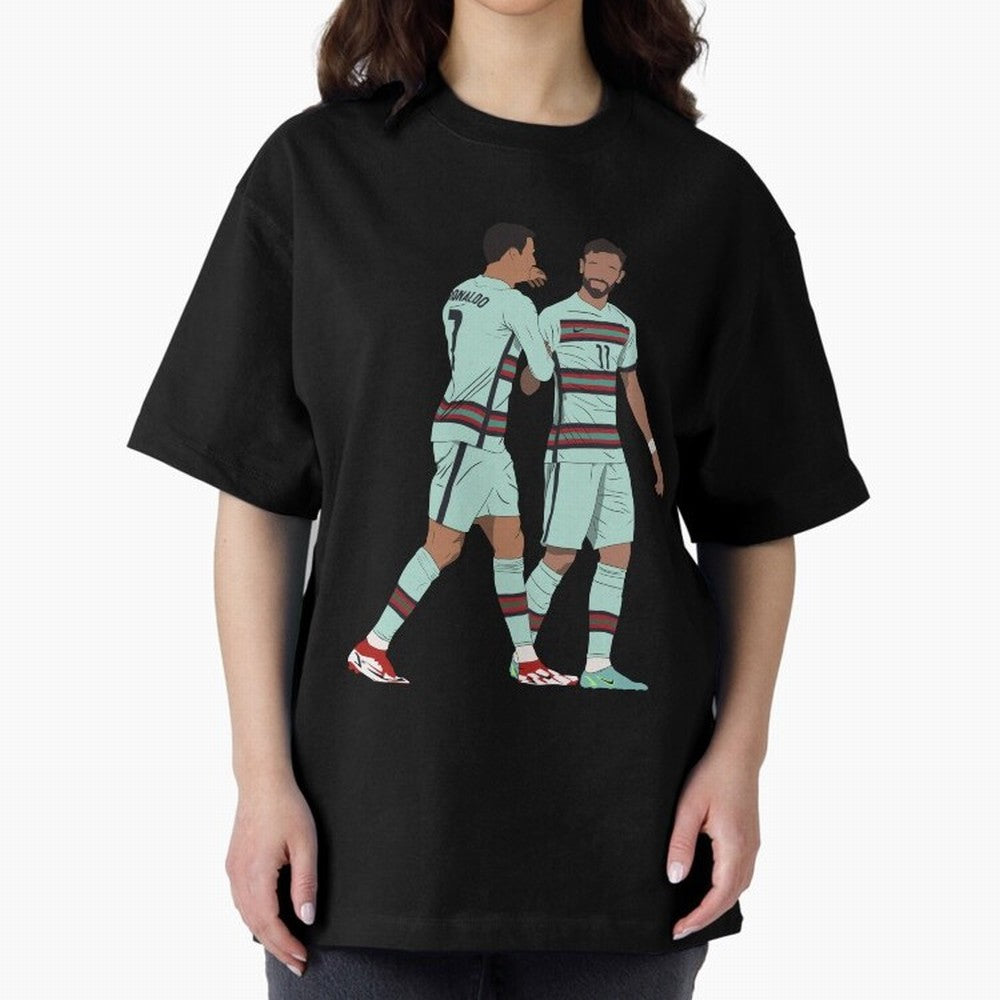 Cristiano Ronaldo & Bruno Fernandes Portugal Oversized T-Shirt Embrace the FIFA World Cup 2026 Group Stage Journey through Haaland Highlights, Argentina, France and Brazil Pride, Championship Spirit, Famous Goals, Roaring Crowds and International