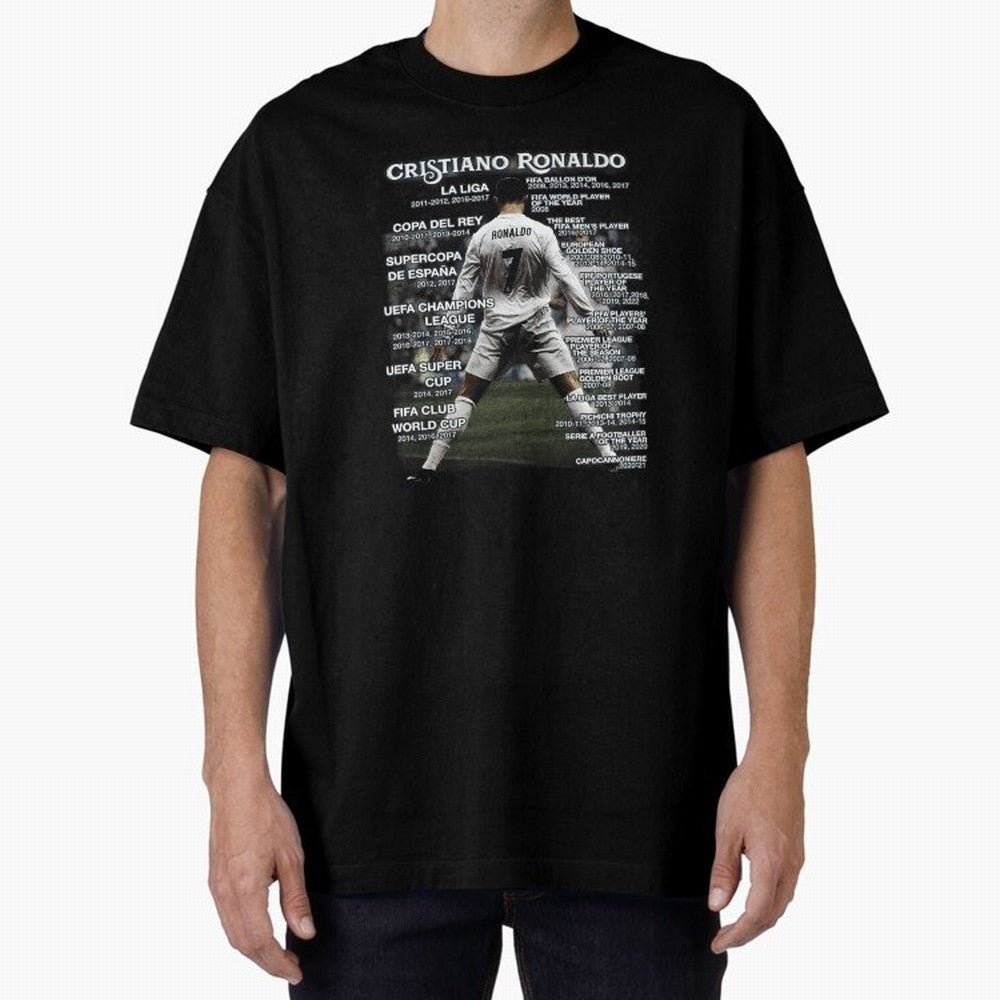 Cristiano Ronaldo Stats Oversized T-Shirt Feel the Roar of FIFA World Cup 2026 USA Canada Mexico Spirit, Capturing Netherlands, CR7, Championship Spirit, Famous Goals, Roaring Crowds and International Football Unity; Made for Collectors Who Enjoy