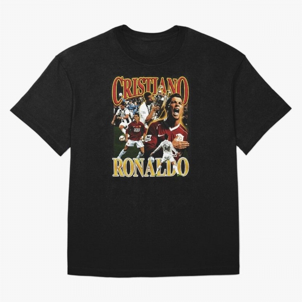 Cristiano Ronaldo Retro Collage Oversized T-Shirt Honor the Beautiful Game during Global Football Passion for FIFA World Cup 2026, Inspired by Haaland and Mbappe, Portugal, Worldwide Fan Energy, Dramatic Goals, Stadium Lights and Championship