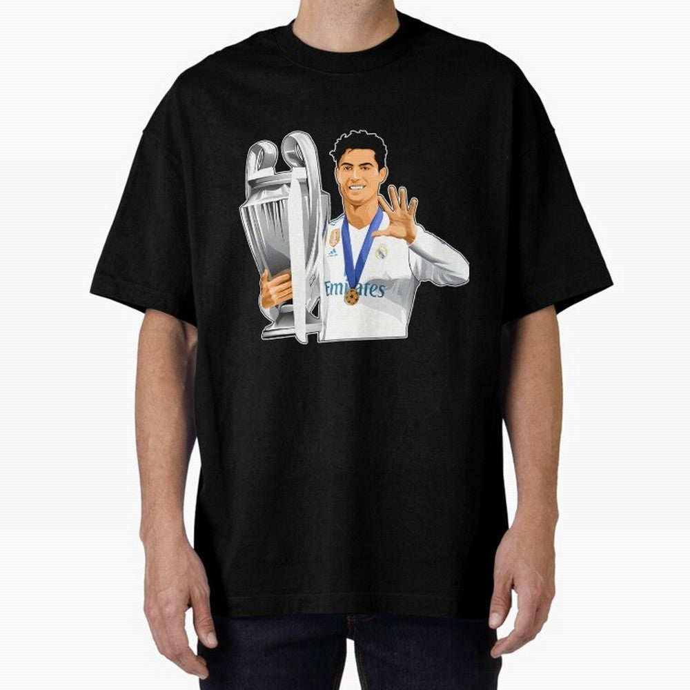 Ronaldo Throphy Oversized T-Shirt Bring Retro Soccer Energy to Global Football Passion for FIFA World Cup 2026 Group Stage, Driven by Messi and Cristiano Ronaldo, Argentina, France and Brazil, Goal Celebration Energy, Supporter Heritage, Football