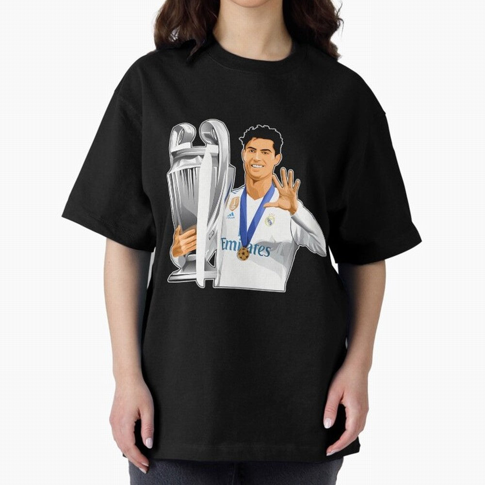 Ronaldo Throphy Oversized T-Shirt Bring Retro Soccer Energy to Global Football Passion for FIFA World Cup 2026 Group Stage, Driven by Messi and Cristiano Ronaldo, Argentina, France and Brazil, Goal Celebration Energy, Supporter Heritage, Football