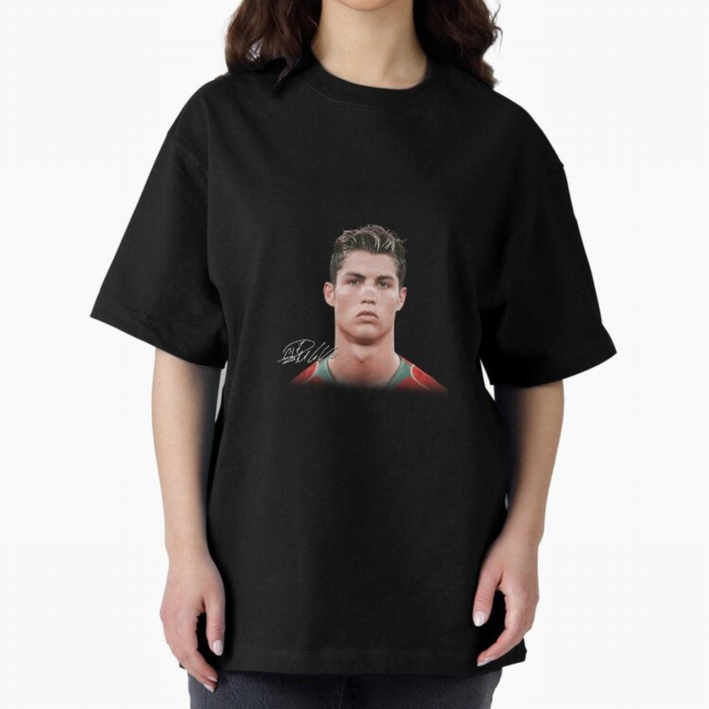 Cristiano Ronaldo Big Face Young Ronaldo Oversized T-Shirt Honor Football Greatness during Global Football Passion for FIFA World Cup 2026 USA Canada Mexico, Inspired by CR7, England, Supporter Pride, Iconic Celebrations, Legendary Names and Global