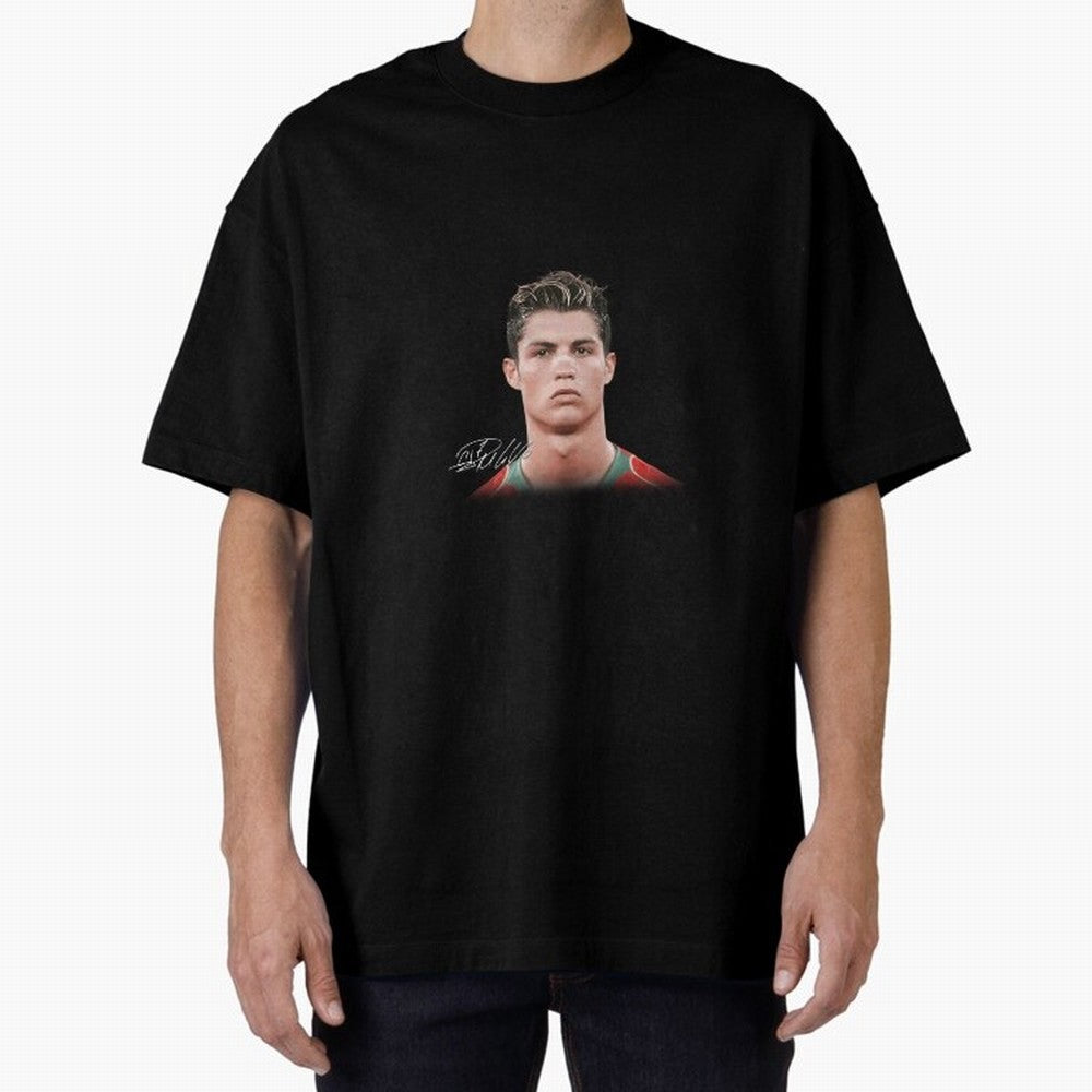 Cristiano Ronaldo Big Face Young Ronaldo Oversized T-Shirt Honor Football Greatness during Global Football Passion for FIFA World Cup 2026 USA Canada Mexico, Inspired by CR7, England, Supporter Pride, Iconic Celebrations, Legendary Names and Global