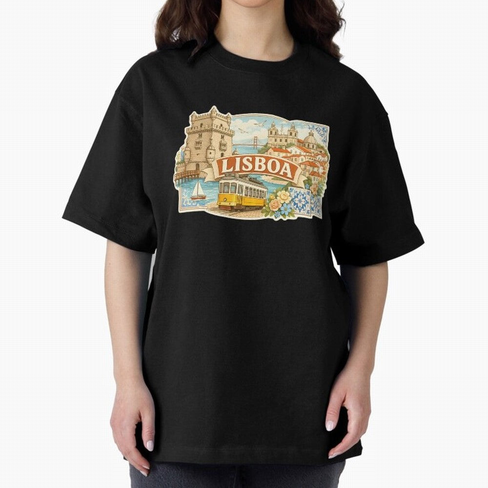 Vintage Tram Lisbon Illustration Oversized T-Shirt Show Championship Spirit for FIFA World Cup 2026 USA Canada Mexico Centered on Messi and Cristiano Ronaldo, Netherlands Energy, Global Supporter Spirit, Legendary Goals, National Colors and