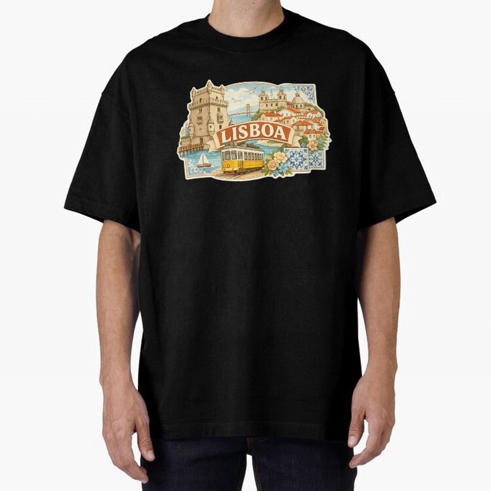 Vintage Tram Lisbon Illustration Oversized T-Shirt Show Championship Spirit for FIFA World Cup 2026 USA Canada Mexico Centered on Messi and Cristiano Ronaldo, Netherlands Energy, Global Supporter Spirit, Legendary Goals, National Colors and