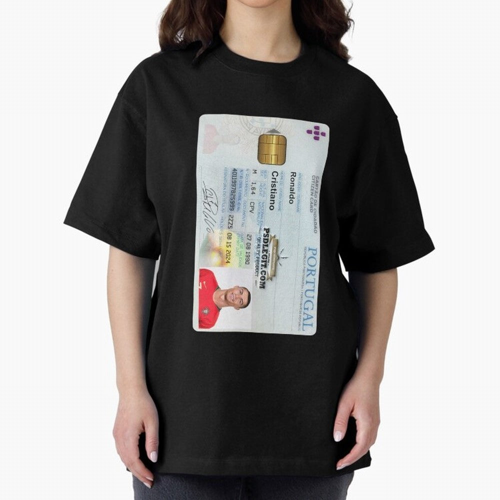 Cristiano Ronaldo CARD ID Oversized T-Shirt Follow Every Goal of FIFA World Cup 2026 Group Stage Celebrating Cristiano Ronaldo, France Energy, Classic Soccer Heritage, Championship Pressure, Fan Loyalty and International Pride; Made for Die Hard