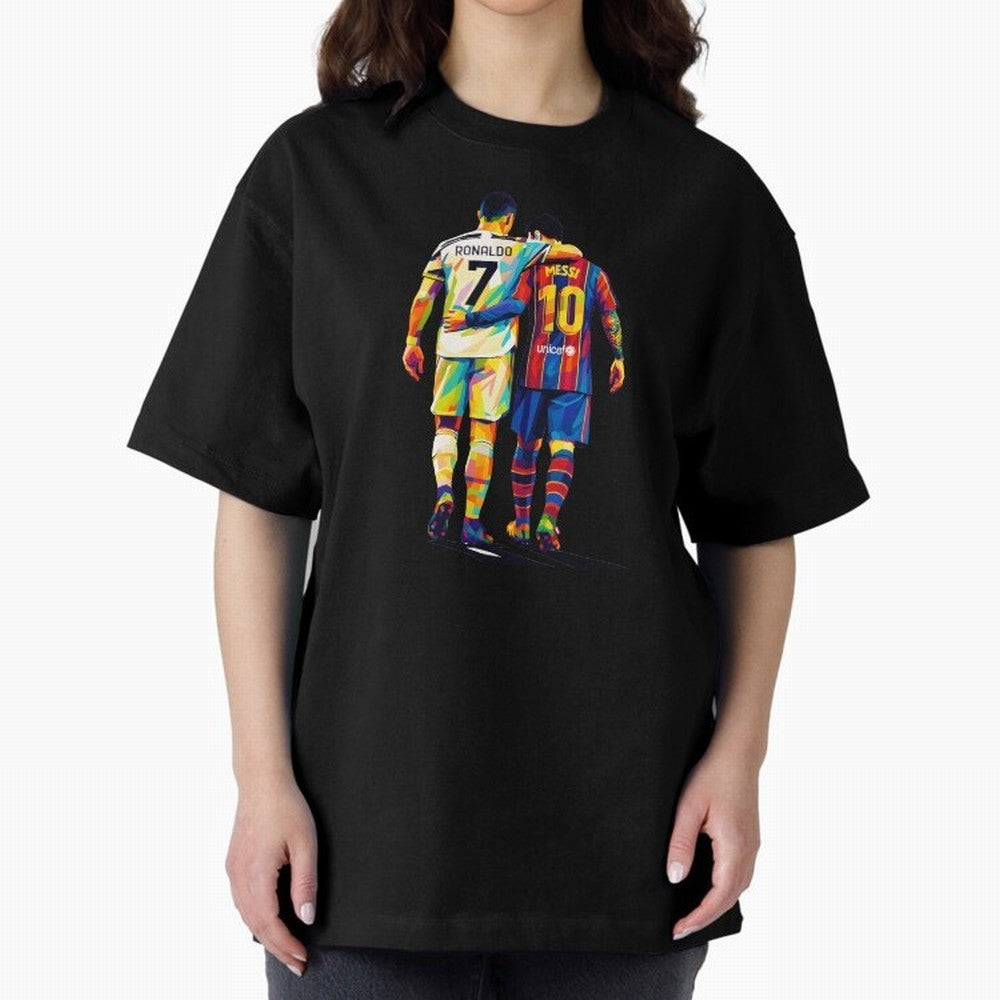 Cristiano Ronaldo And Messi Wpap Art Oversized T-Shirt Celebrate Soccer Greatness during FIFA World Cup 2026 Group Stage Highlighting Messi, Neymar and Mbappe, England and Germany Energy, Fan Favorite Moments, National Team Passion, Big Match Drama