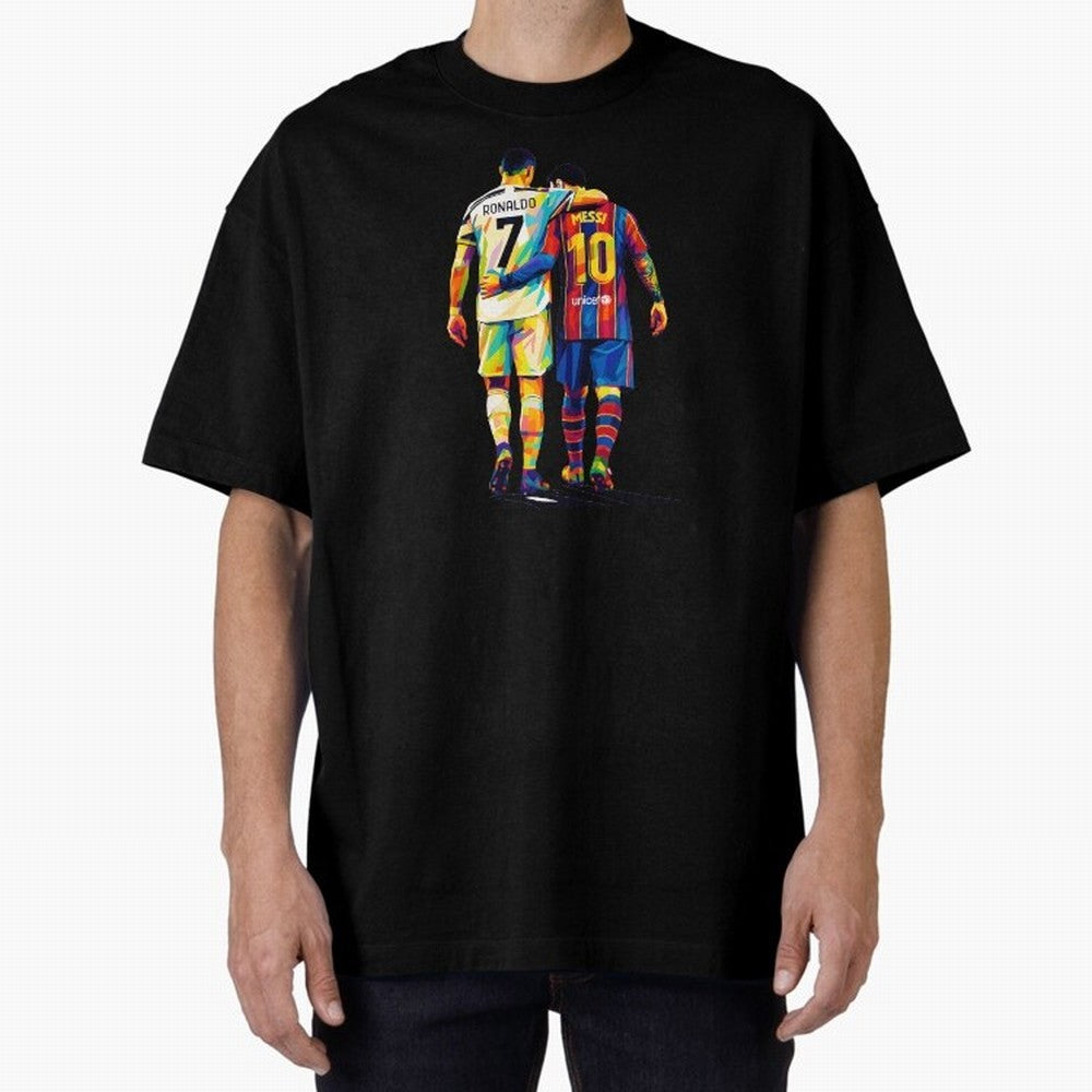 Cristiano Ronaldo And Messi Wpap Art Oversized T-Shirt Celebrate Soccer Greatness during FIFA World Cup 2026 Group Stage Highlighting Messi, Neymar and Mbappe, England and Germany Energy, Fan Favorite Moments, National Team Passion, Big Match Drama
