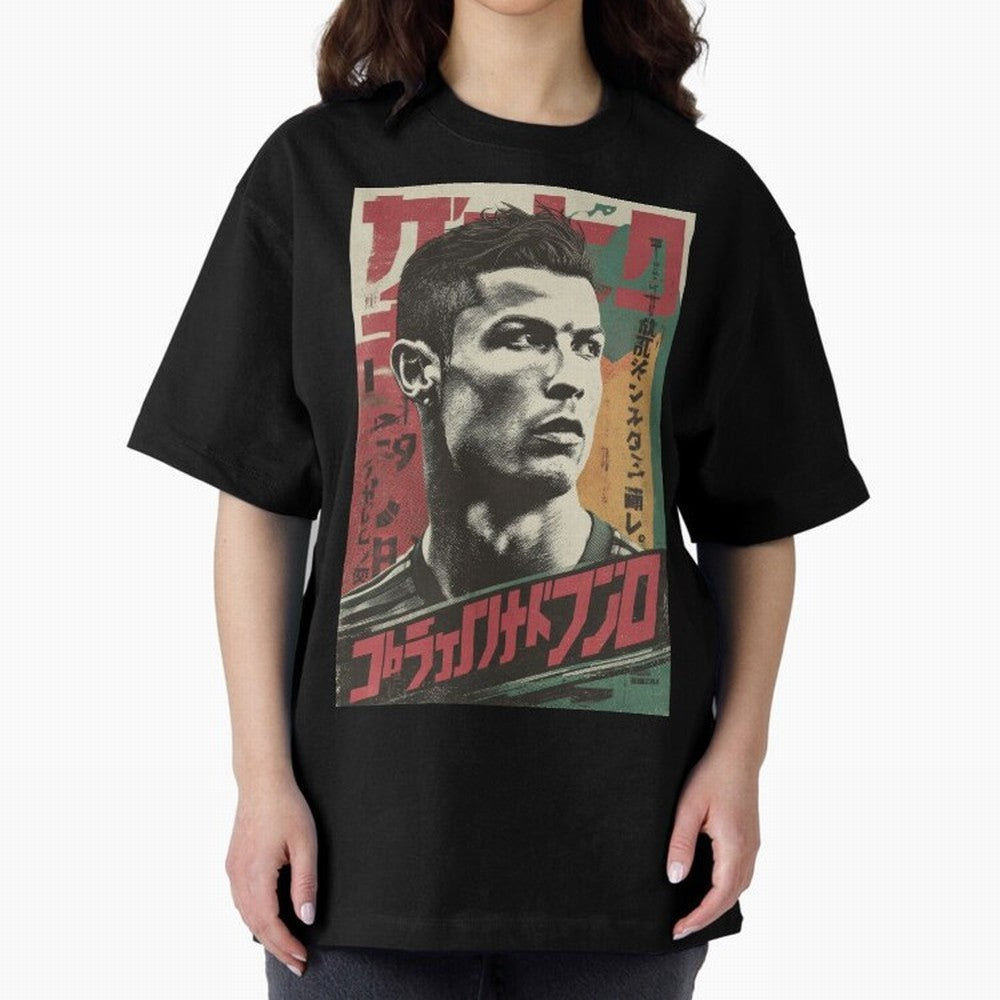 Cristiano Vintage Warned Japanese Poster Oversized T-Shirt Build Global Football Passion for FIFA World Cup 2026, Inspired by Messi, Neymar and Mbappe, England and Germany, Football History, Final Match Energy, Crowd Noise and Once in a Lifetime