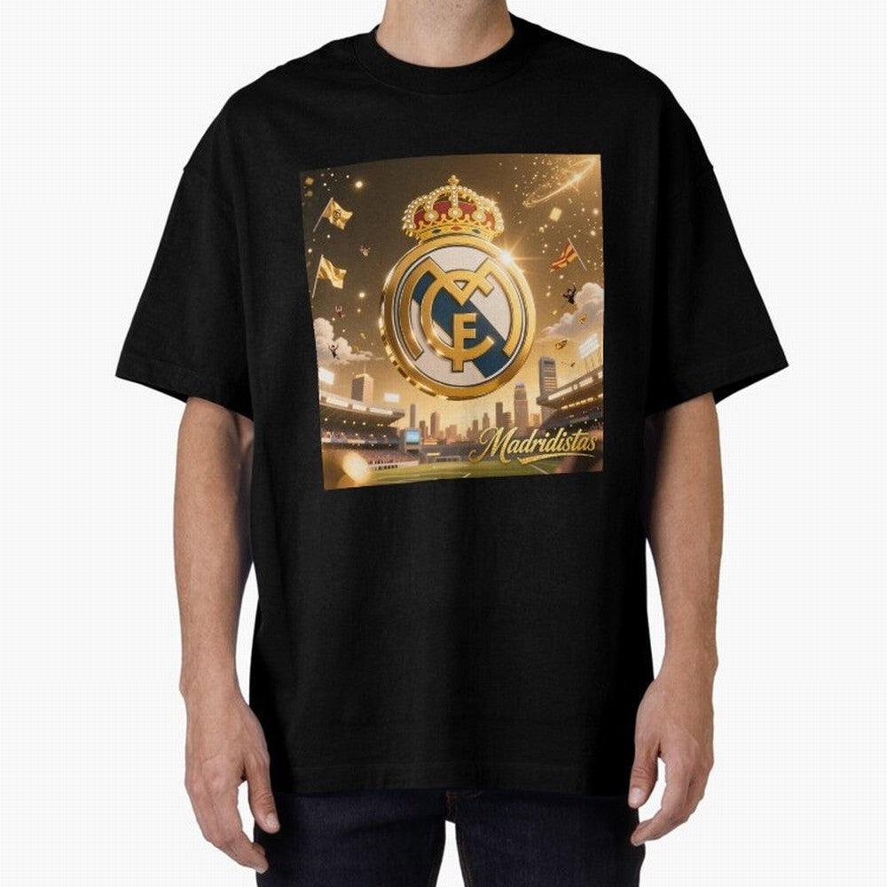 Madridistas Oversized T-Shirt Celebrate Unforgettable Nights in Global Football Passion for FIFA World Cup 2026 USA Canada Mexico, Celebrating Messi, CR7 and Mbappe, England and Germany, Championship Spirit, Famous Goals, Roaring Crowds and