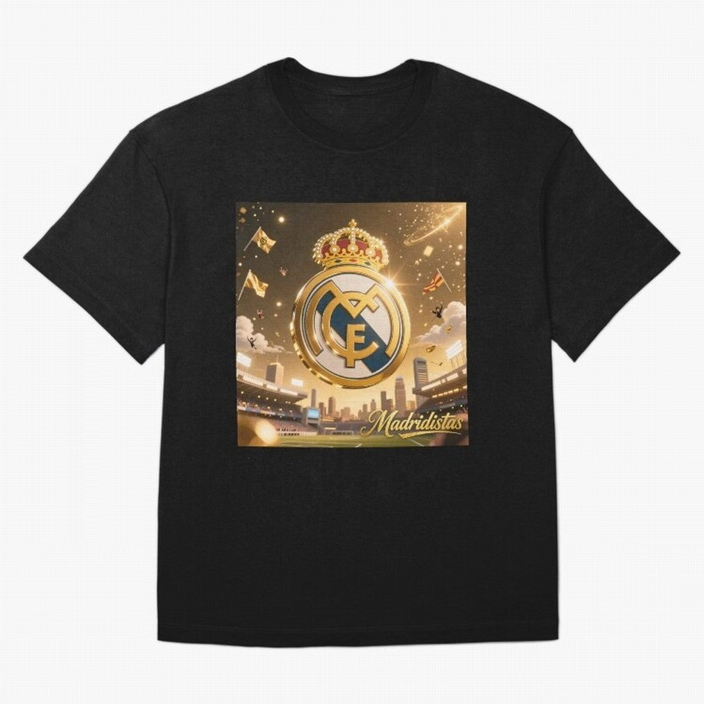 Madridistas Oversized T-Shirt Celebrate Unforgettable Nights in Global Football Passion for FIFA World Cup 2026 USA Canada Mexico, Celebrating Messi, CR7 and Mbappe, England and Germany, Championship Spirit, Famous Goals, Roaring Crowds and