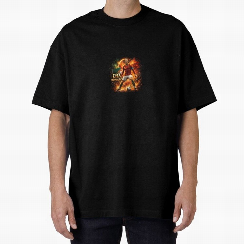 Cristiano Ronaldo Football Legend Artwork Oversized T-Shirt Embrace FIFA World Cup 2026 USA Canada Mexico Spirit, Inspired by Germany, Mbappe and Neymar, Retro Football Energy, Iconic Rivalries, Trophy Chase Drama and Stadium Atmosphere; Made for