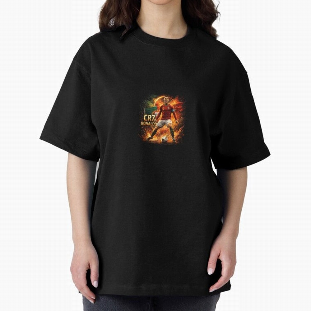 Cristiano Ronaldo Football Legend Artwork Oversized T-Shirt Embrace FIFA World Cup 2026 USA Canada Mexico Spirit, Inspired by Germany, Mbappe and Neymar, Retro Football Energy, Iconic Rivalries, Trophy Chase Drama and Stadium Atmosphere; Made for