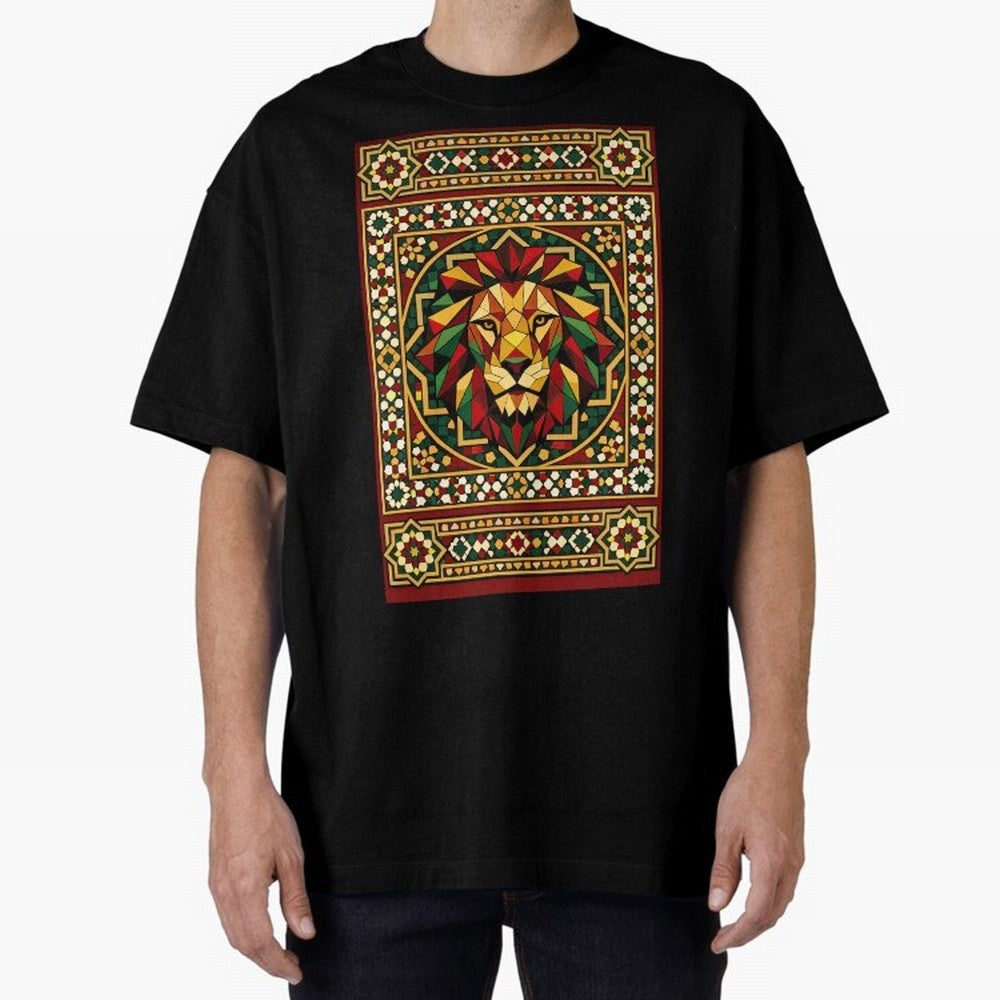 Portuguese Geometric Lion Portrait Oversized T-Shirt Celebrate FIFA World Cup 2026 Group Stage for Fans of CR7 and Spain and Netherlands, Bringing Stadium Memories, Football Loyalty, International Chants and Championship Tradition; Great for Watch