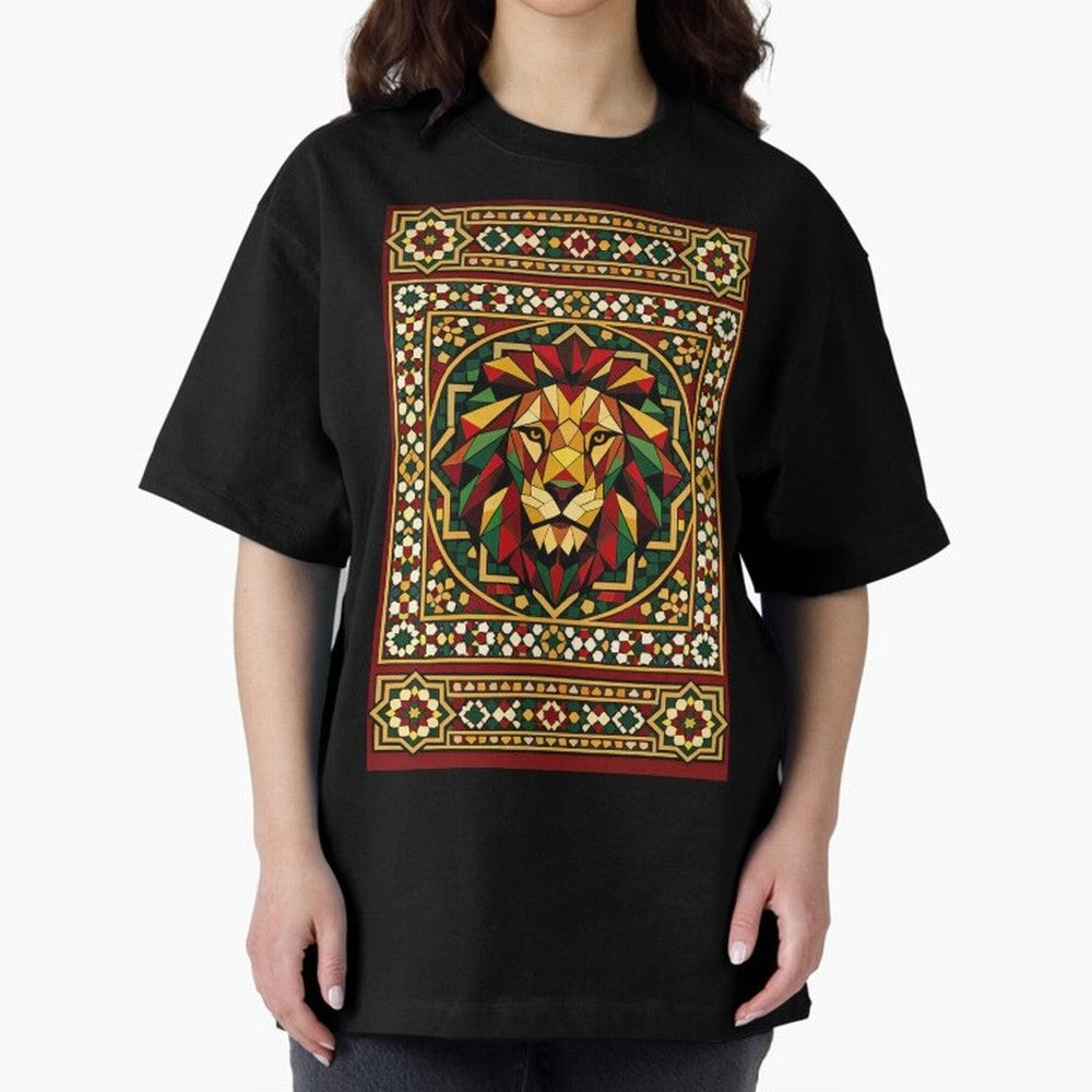 Portuguese Geometric Lion Portrait Oversized T-Shirt Celebrate FIFA World Cup 2026 Group Stage for Fans of CR7 and Spain and Netherlands, Bringing Stadium Memories, Football Loyalty, International Chants and Championship Tradition; Great for Watch