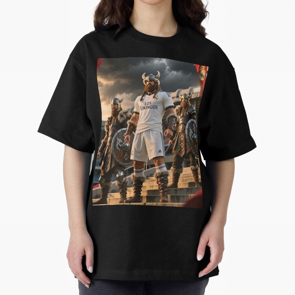 Los Vikingos del Bernab¨¦u Oversized T-Shirt Live for the Drama of Global Football Passion for FIFA World Cup 2026 Group Stage, Featuring Haaland and Mbappe, England, Football Passion, Legendary Performances, Festival Vibes and Supporter Community;