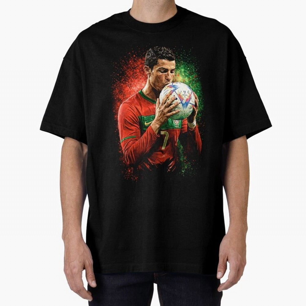 Cristiano Ronaldo Football Legend Oversized T-Shirt Stand Proud for Global Football Passion for FIFA World Cup 2026 Group Stage, Highlighting Messi, CR7 and Mbappe, Brazil, Classic Soccer Heritage, Championship Pressure, Fan Loyalty and