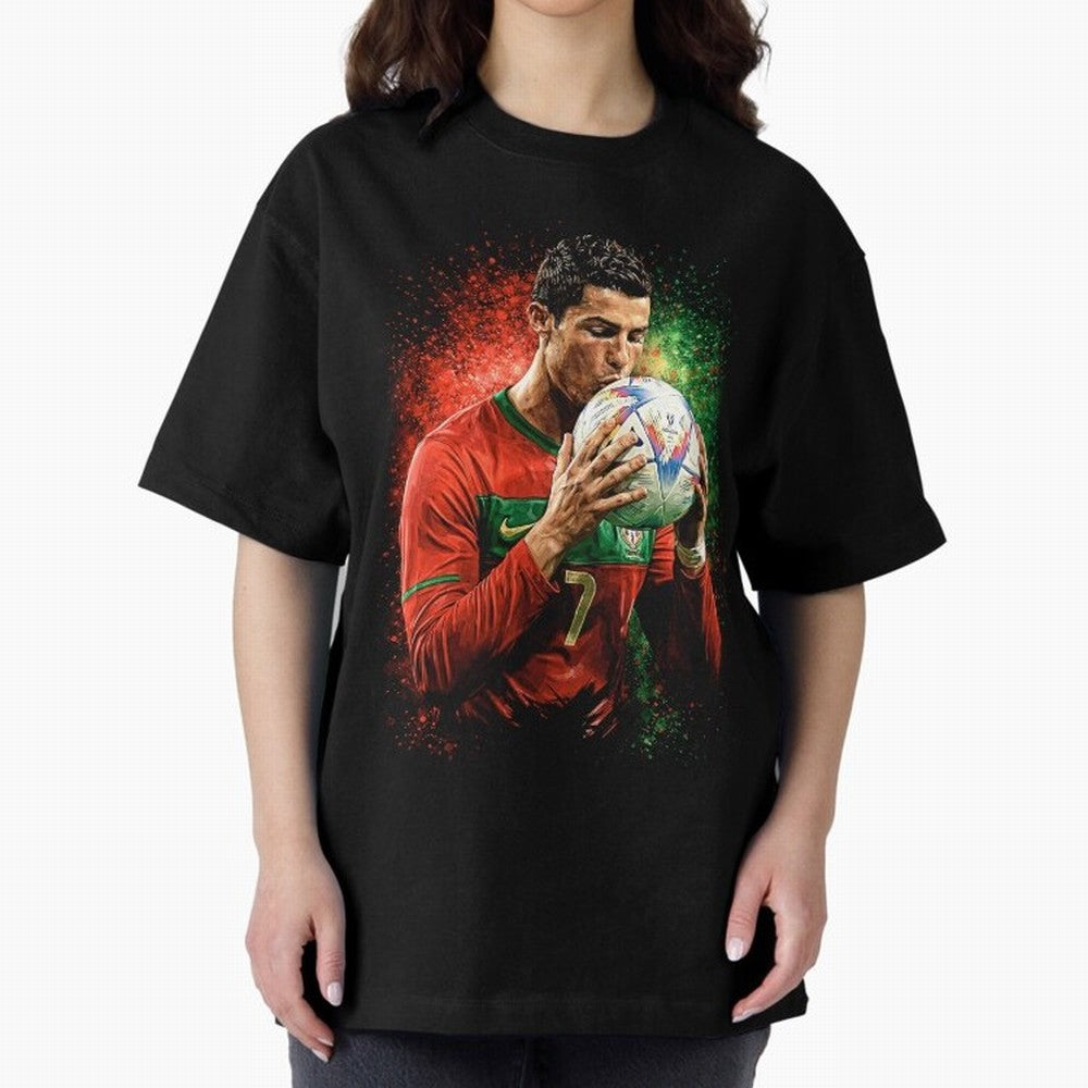 Cristiano Ronaldo Football Legend Oversized T-Shirt Stand Proud for Global Football Passion for FIFA World Cup 2026 Group Stage, Highlighting Messi, CR7 and Mbappe, Brazil, Classic Soccer Heritage, Championship Pressure, Fan Loyalty and