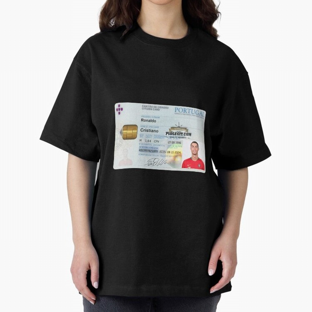 Cristiano Ronaldo CARD ID Oversized T-Shirt Bring Trophy Dreams to FIFA World Cup 2026 for Fans of Cristiano Ronaldo, Haaland and CR7 and Portugal, Bringing Football Passion, Legendary Performances, Festival Vibes and Supporter Community; Perfect