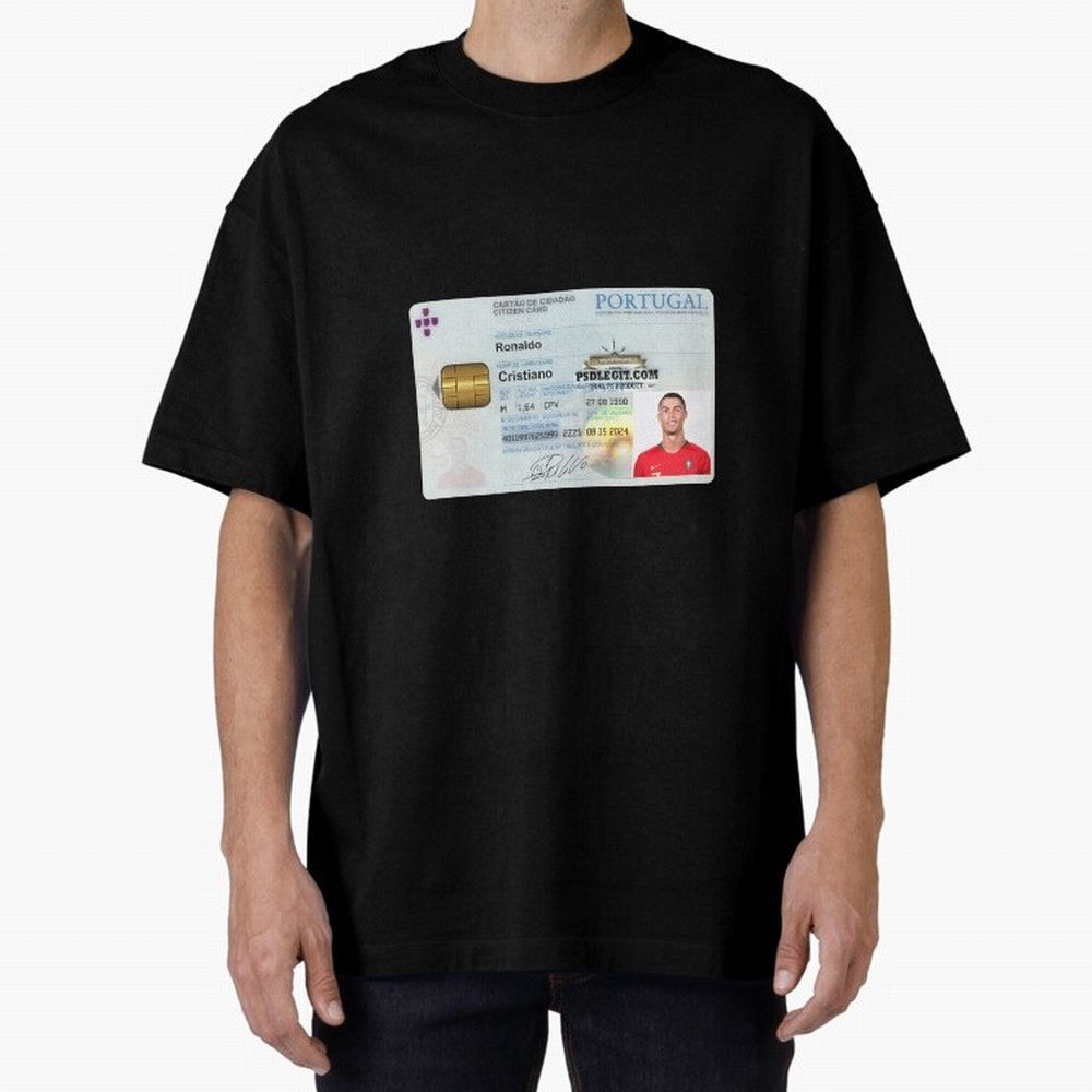 Cristiano Ronaldo CARD ID Oversized T-Shirt Bring Trophy Dreams to FIFA World Cup 2026 for Fans of Cristiano Ronaldo, Haaland and CR7 and Portugal, Bringing Football Passion, Legendary Performances, Festival Vibes and Supporter Community; Perfect