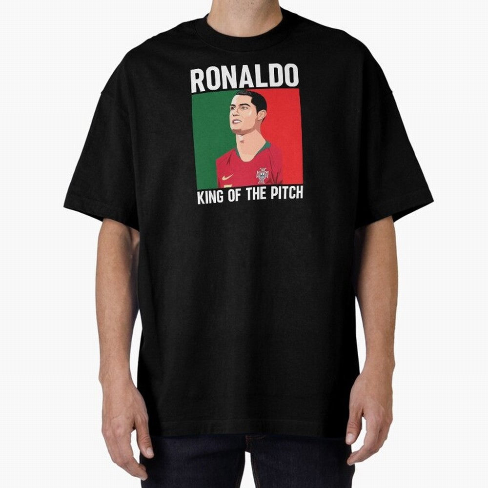 Ronaldo: King Of The Pitch Oversized T-Shirt Upgrade Match Day Hype around FIFA World Cup 2026 USA Canada Mexico, CR7, Brazil, Portugal and Argentina, Worldwide Fan Energy, Dramatic Goals, Stadium Lights and Championship Celebrations; Created for