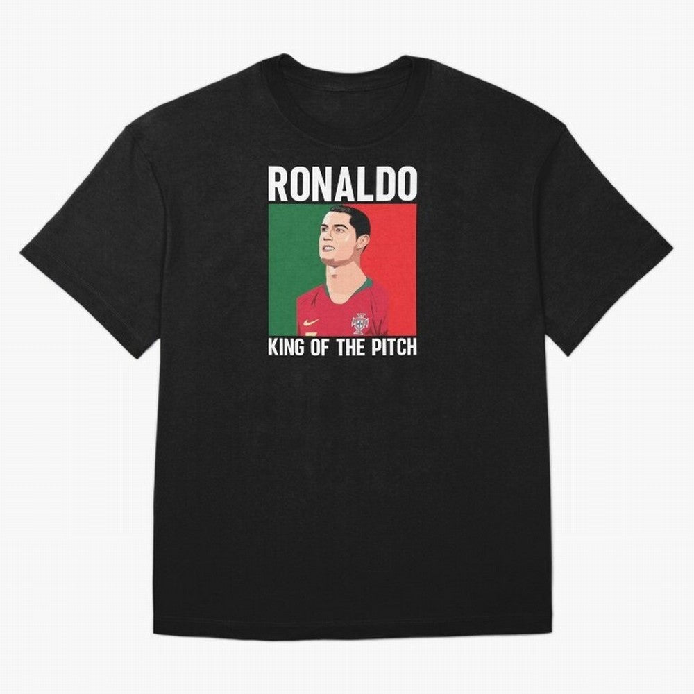 Ronaldo: King Of The Pitch Oversized T-Shirt Upgrade Match Day Hype around FIFA World Cup 2026 USA Canada Mexico, CR7, Brazil, Portugal and Argentina, Worldwide Fan Energy, Dramatic Goals, Stadium Lights and Championship Celebrations; Created for