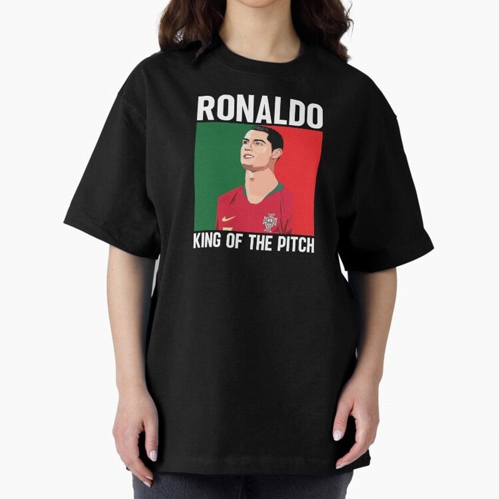 Ronaldo: King Of The Pitch Oversized T-Shirt Upgrade Match Day Hype around FIFA World Cup 2026 USA Canada Mexico, CR7, Brazil, Portugal and Argentina, Worldwide Fan Energy, Dramatic Goals, Stadium Lights and Championship Celebrations; Created for