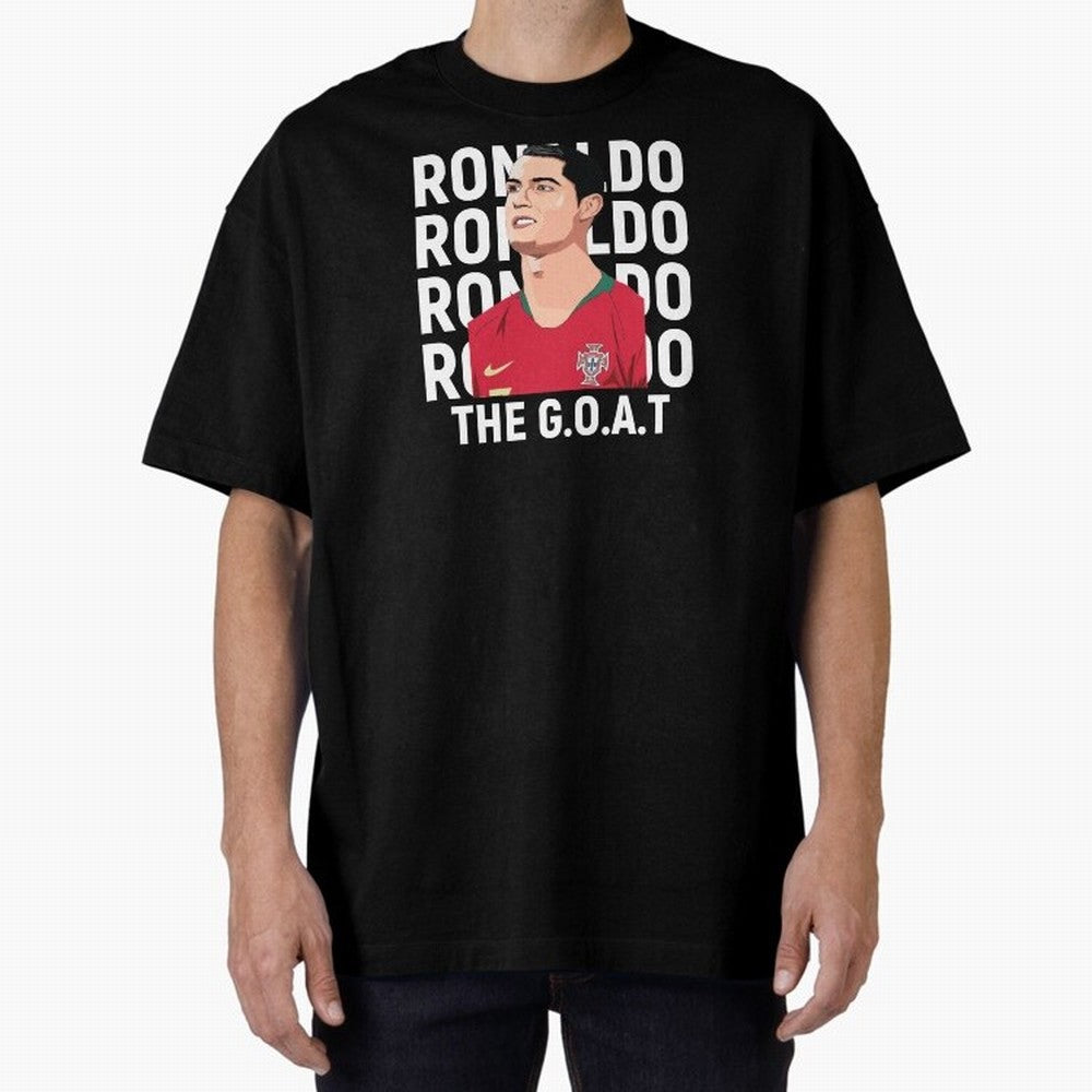 Ronaldo The Goat Oversized T-Shirt Stand Proud for Match Day Hype around FIFA World Cup 2026, CR7 and Messi, Portugal, Vintage Soccer Flavor, Modern Football Stars, National Flags and Final Night Emotion; Ideal for Passionate Fans Who Love Underdog