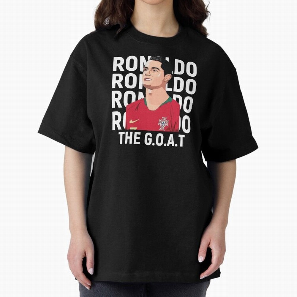 Ronaldo The Goat Oversized T-Shirt Stand Proud for Match Day Hype around FIFA World Cup 2026, CR7 and Messi, Portugal, Vintage Soccer Flavor, Modern Football Stars, National Flags and Final Night Emotion; Ideal for Passionate Fans Who Love Underdog