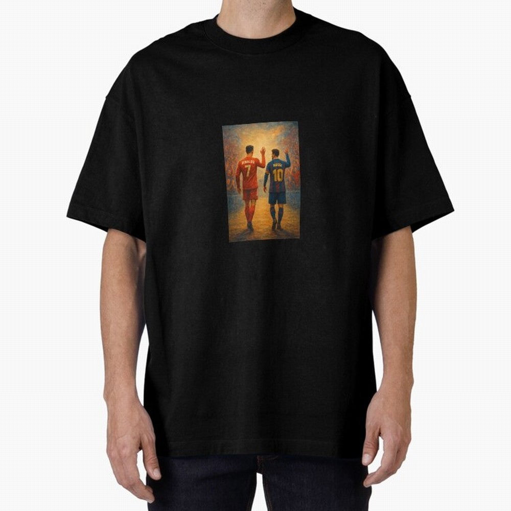 Cristiano Ronaldo and Messi Art Sticker Oversized T-Shirt Carry the Dream of Match Day Hype around FIFA World Cup 2026 USA Canada Mexico, Cristiano Ronaldo, Spain and Netherlands, Champion Mindset, Group Stage Buzz, Knockout Tension and Passionate