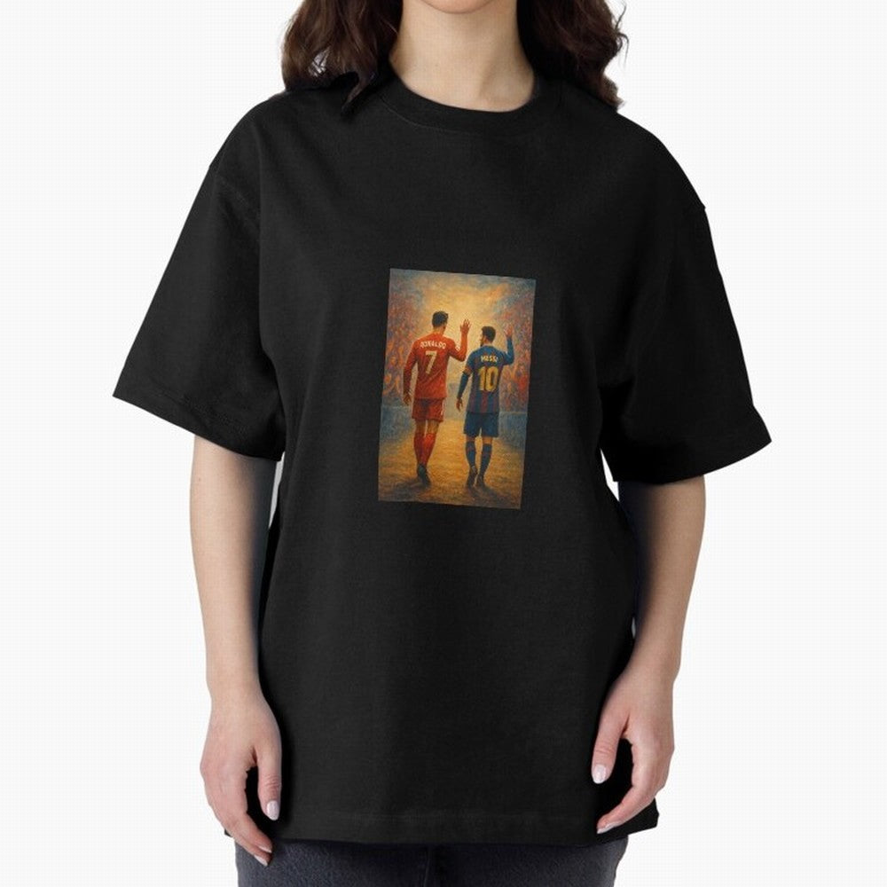 Cristiano Ronaldo and Messi Art Sticker Oversized T-Shirt Carry the Dream of Match Day Hype around FIFA World Cup 2026 USA Canada Mexico, Cristiano Ronaldo, Spain and Netherlands, Champion Mindset, Group Stage Buzz, Knockout Tension and Passionate