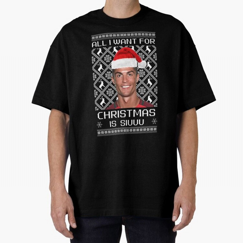 Cristiano Ronaldo Siuuu Christmas Oversized T-Shirt Fuel the Hype around FIFA World Cup 2026 for Fans of CR7 and Portugal, Spain and Germany, Bringing Match Day Excitement, Supporter Culture, Golden Goals and Global Football Passion; Ideal for