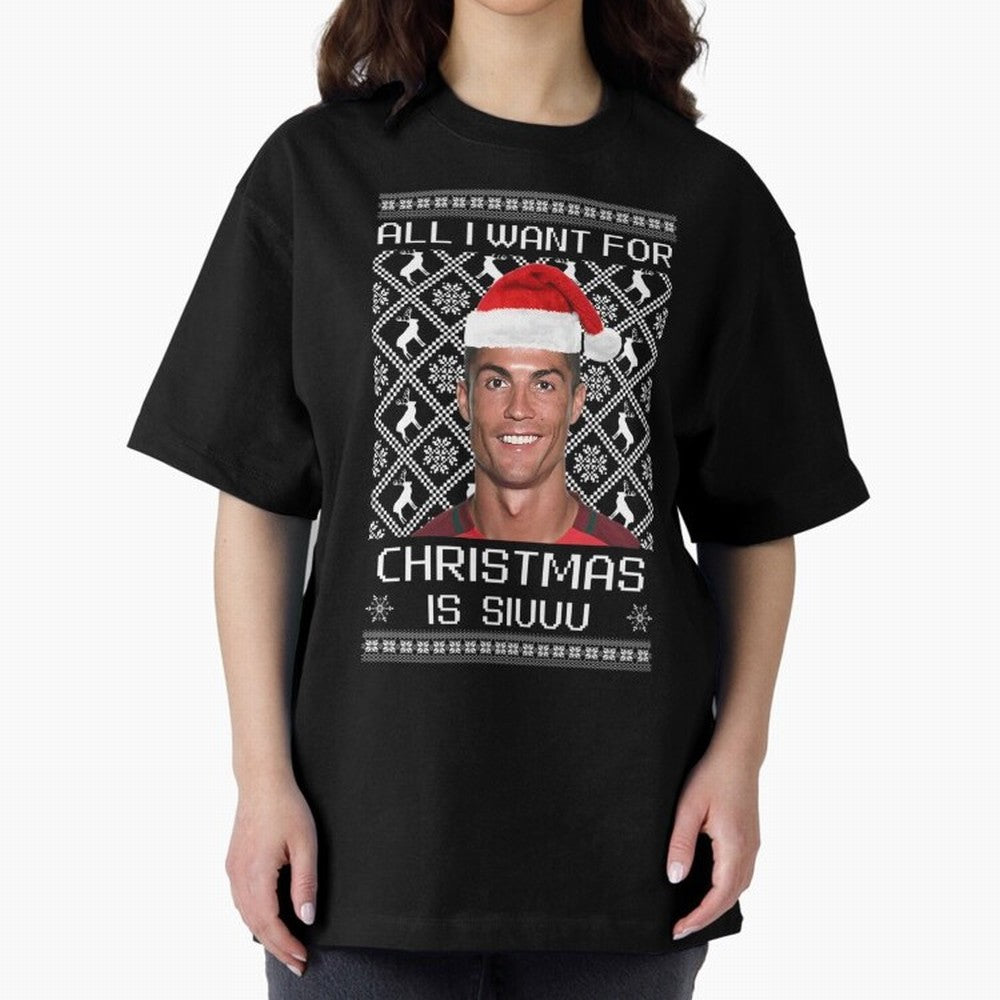Cristiano Ronaldo Siuuu Christmas Oversized T-Shirt Fuel the Hype around FIFA World Cup 2026 for Fans of CR7 and Portugal, Spain and Germany, Bringing Match Day Excitement, Supporter Culture, Golden Goals and Global Football Passion; Ideal for