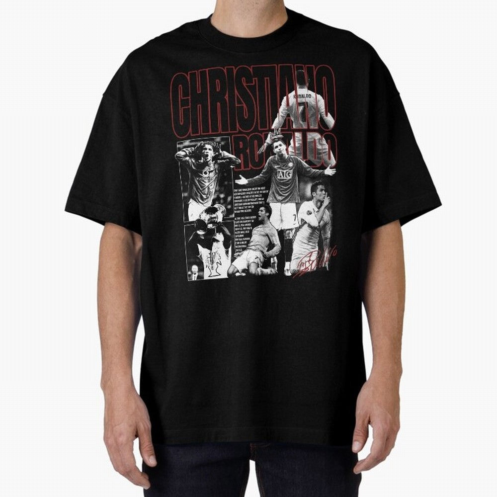Cristiano Ronaldo Vintage Graphic Oversized T-Shirt Represent Football Lovers during Match Day Hype around FIFA World Cup 2026, CR7 and Messi, France, Global Supporter Spirit, Legendary Goals, National Colors and Tournament Celebration; Ideal for