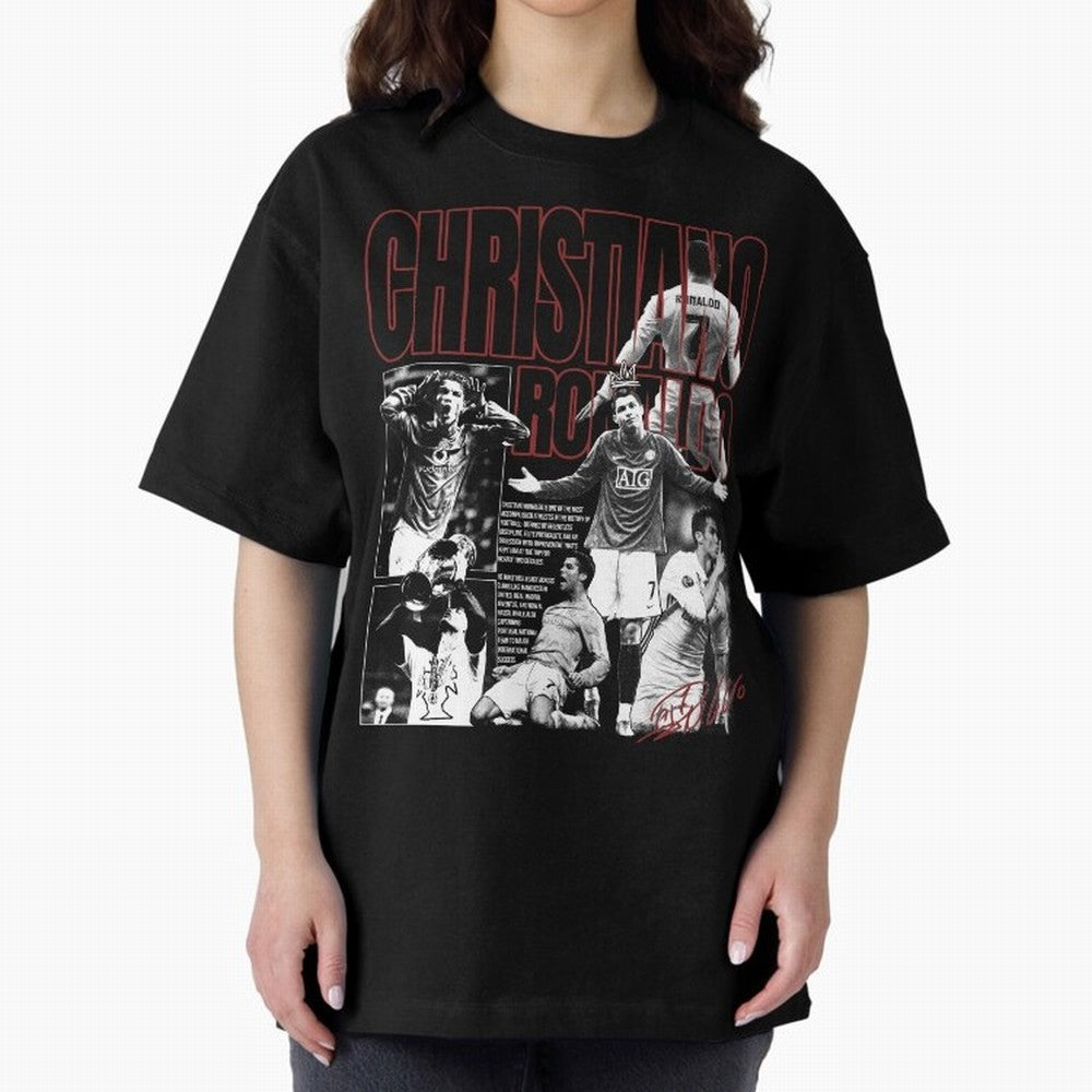 Cristiano Ronaldo Vintage Graphic Oversized T-Shirt Represent Football Lovers during Match Day Hype around FIFA World Cup 2026, CR7 and Messi, France, Global Supporter Spirit, Legendary Goals, National Colors and Tournament Celebration; Ideal for