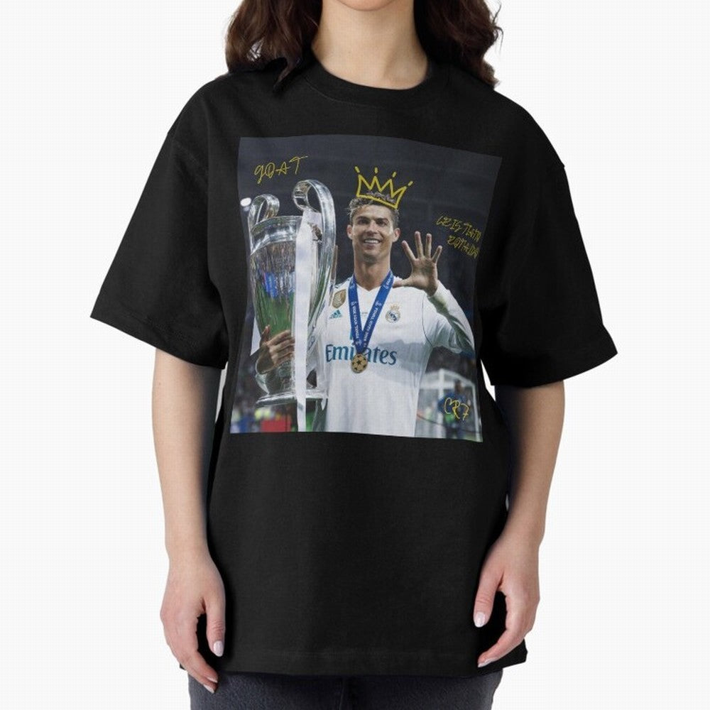 Cristiano Ronaldo- GOAT Oversized T-Shirt Support the Legends of FIFA World Cup 2026 USA Canada Mexico Spirit, Inspired by Brazil, Portugal and Argentina, Messi, Neymar and Mbappe, Goal Celebration Energy, Supporter Heritage, Football Icons and