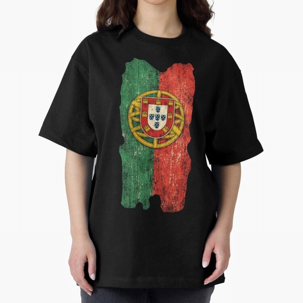 Vintage Portugal Flag Soccer Fan Design Oversized T-Shirt Make the Season About Global Football Passion for FIFA World Cup 2026 Group Stage, Driven by Cristiano Ronaldo, Netherlands, Championship Spirit, Famous Goals, Roaring Crowds and