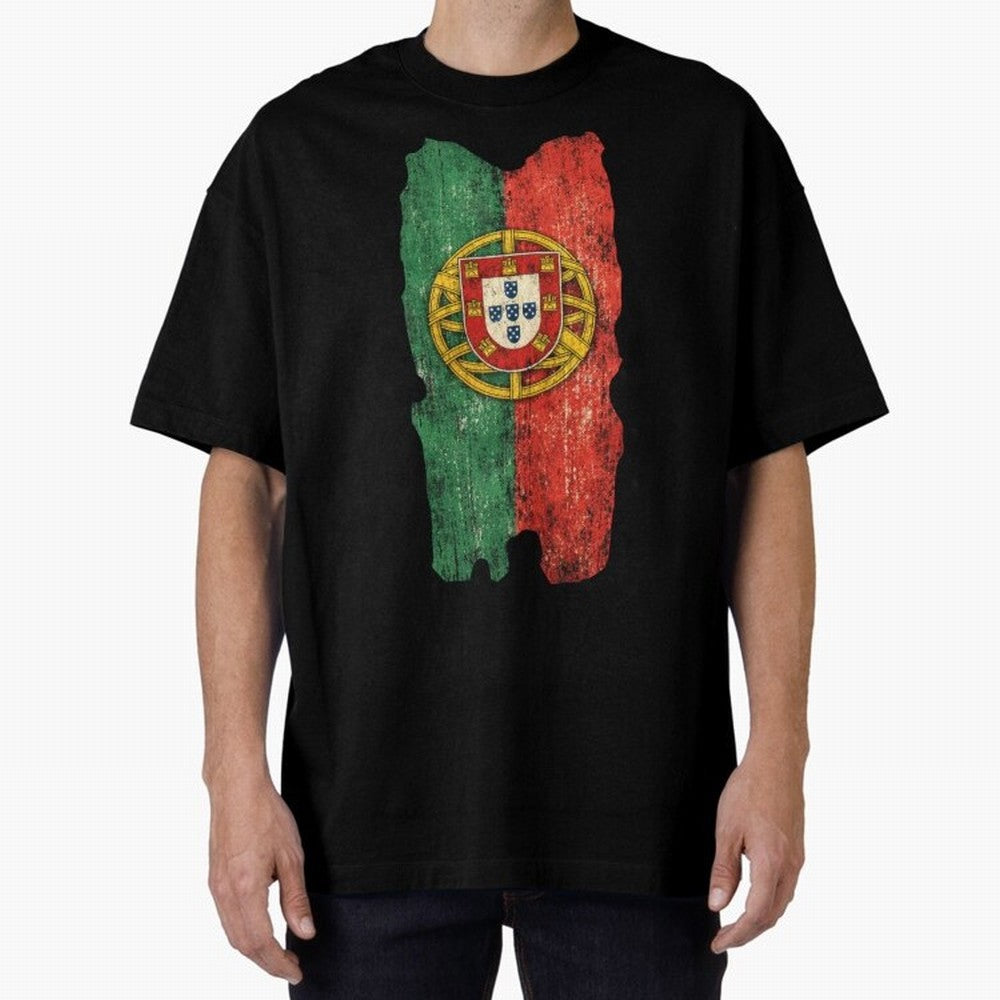 Vintage Portugal Flag Soccer Fan Design Oversized T-Shirt Make the Season About Global Football Passion for FIFA World Cup 2026 Group Stage, Driven by Cristiano Ronaldo, Netherlands, Championship Spirit, Famous Goals, Roaring Crowds and